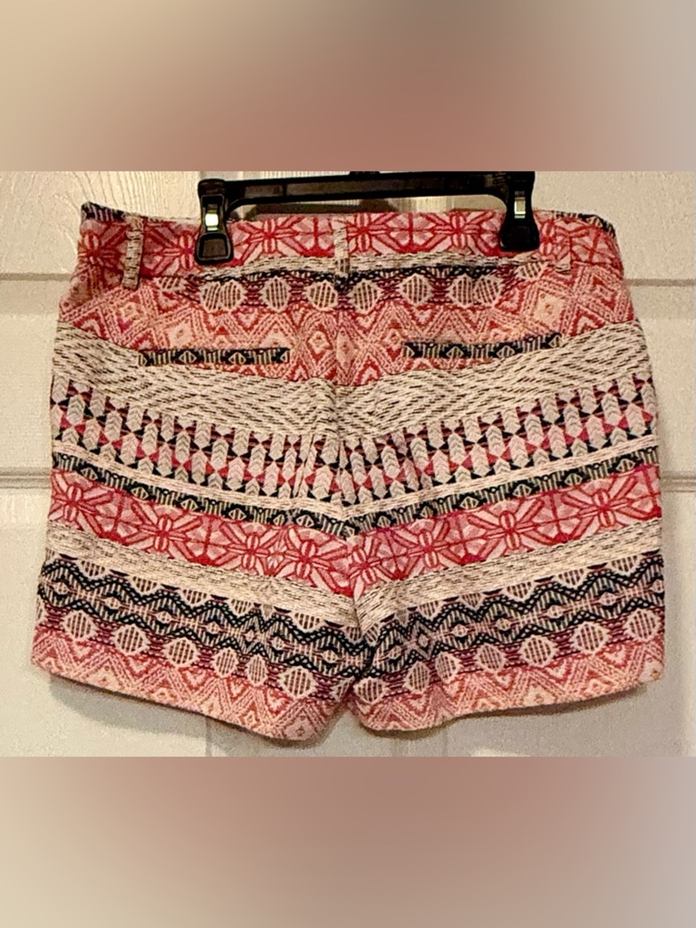 Boho Paisley High-Waist Shorts | Pink & Cream Printed Linen-Blend Bottoms | Sz 8 - Picture 3 of 15